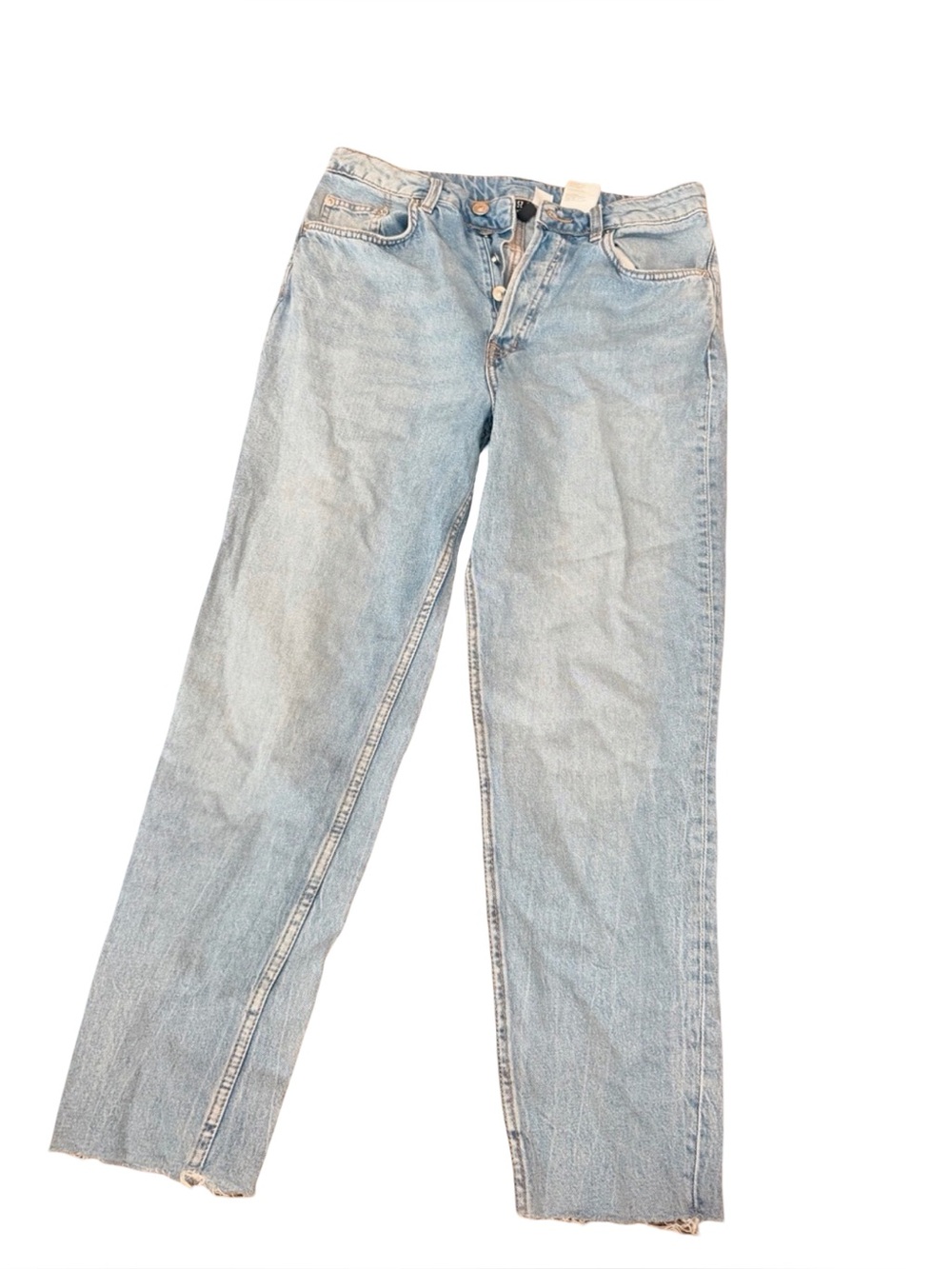 H&M light blue high-rise straight ankle jeans - size 6 - raw hem